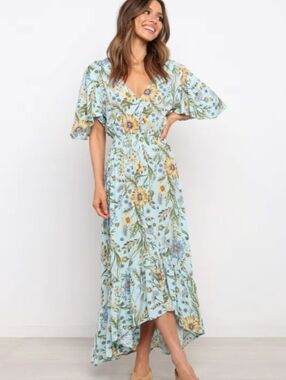 Abel The Label Maxi Dress Women XS Blue Spring Floral Vacation Boho Beach Resort